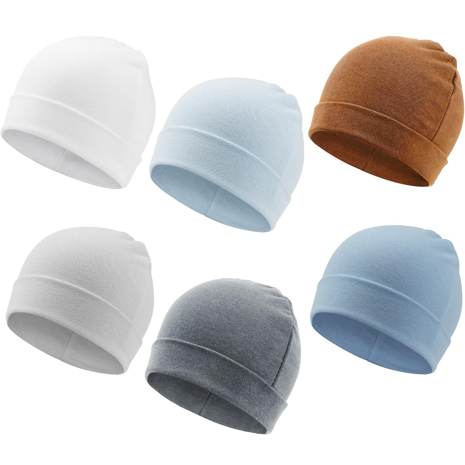 DRESHOW BQUBO 6 Pack Baby Beanie Hats for Unisex Infant Toddler Cotton Beanie Newborn Hospital Hat for Boys Girls 0-6 Months