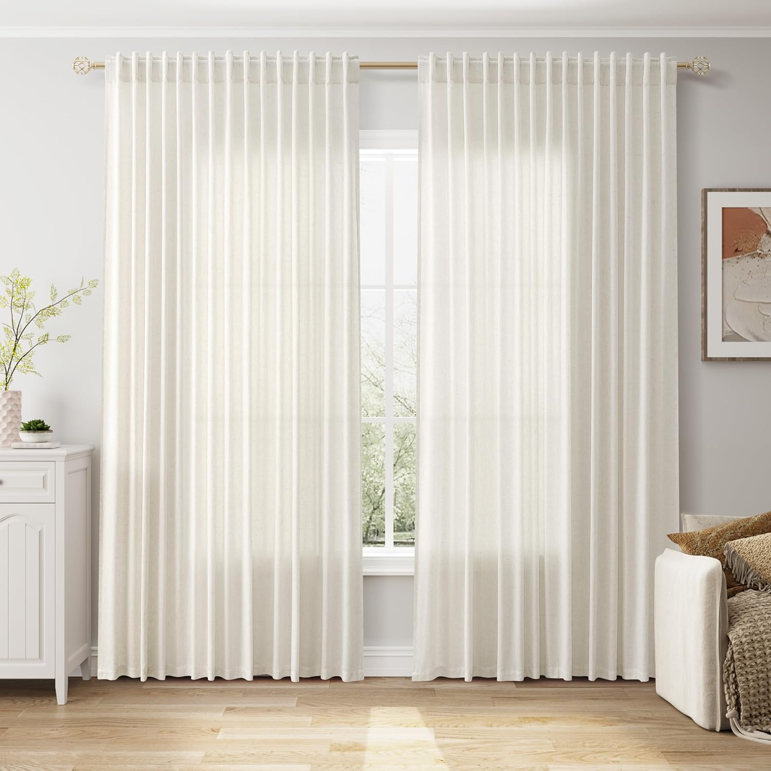 Nanspring Burgundy Linen Curtains 84 Inch Length 2 Panels Set for Living Room Rod Pocket Back Tab Light Filtering Window Drapes for Bedroom Dining Room Protect Privacy Modern Farmhouse Decor 52x84