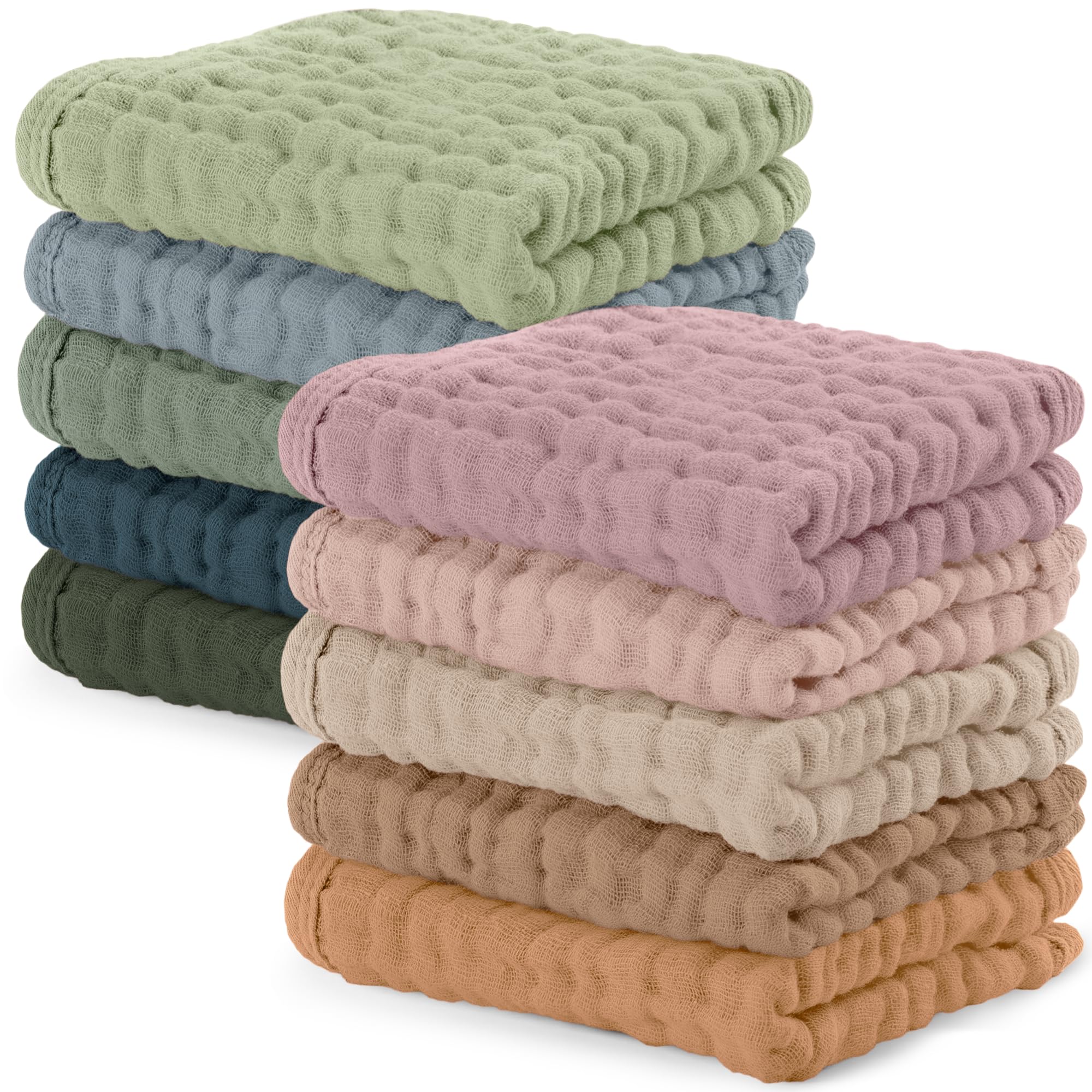 Comfy Cubs Muslin Baby Washcloths 6 Pack - Soft 6-Layer Cotton Wash Cloths for Sensitive Skin - 10"x10" Large, Gentle, Absorbent Infant Essentials for Newborn and Toddlers - Multicolor