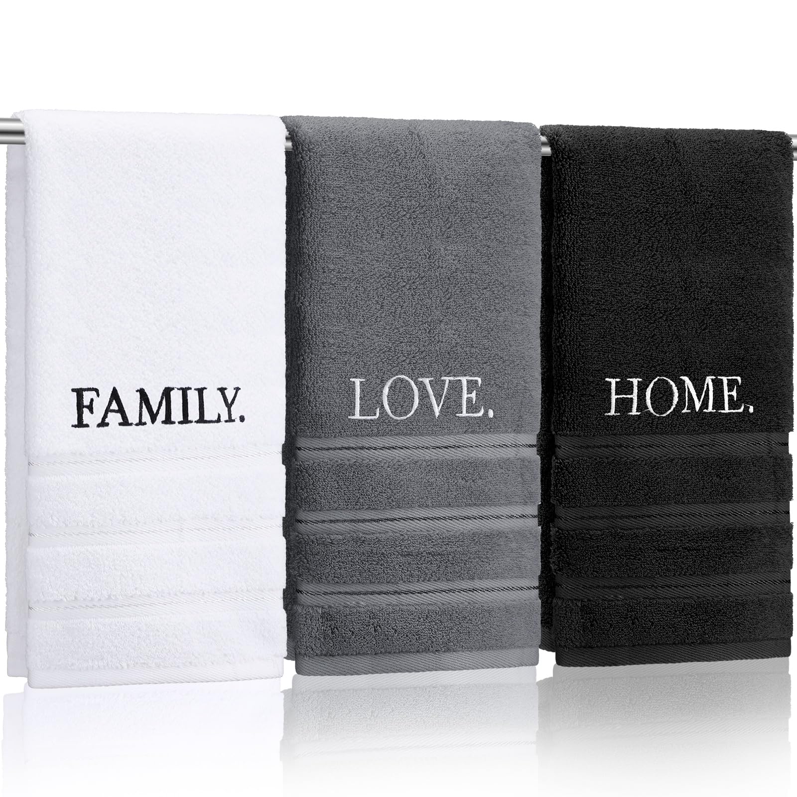3 Pcs Home Love Family Hand Towels Farmhouse Decorative Embroidered Bathroom Hand Towels Rustic 100% Cotton Brown Hand Towels Set for Boho Bathroom Kitchen Decor