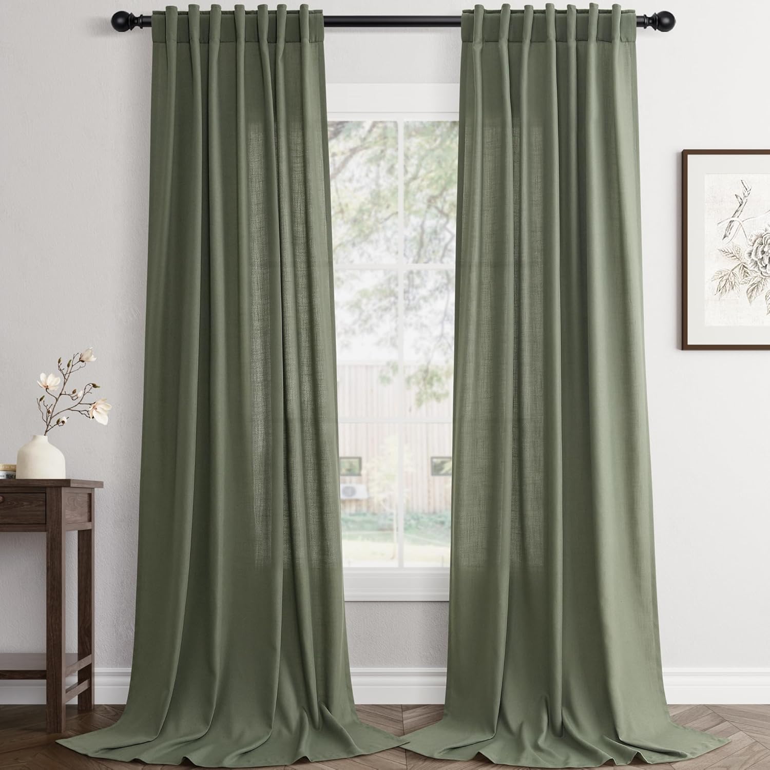 Linen White Curtains 84 inches Long for Bedroom Back Tab Privacy Light Filtering Semi Sheer White Boho Farmhouse Curtain Textured Modern Elegant Coastal Decor Curtains for Living Room
