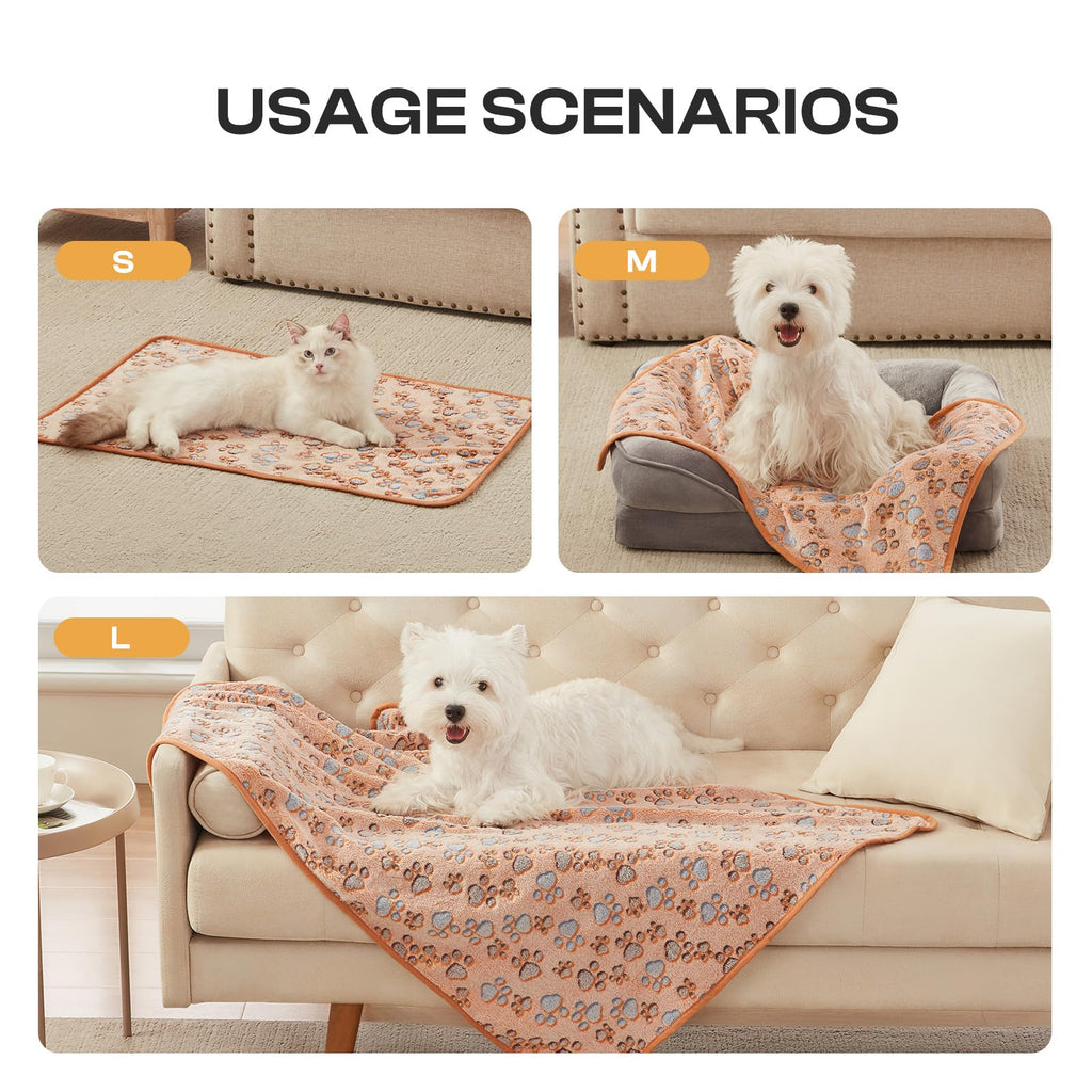 Luciphia 1 Pack 3 Blankets Super Soft Fluffy Premium Fleece Pet Blanket Flannel Throw for Dog Puppy Cat Paw Brown/Pink/White Small(23x16 inch)