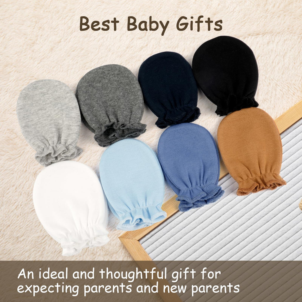 Hoiny 8 Pairs Baby Mittens Unisex, Newborn Mittens No Scratch Cotton Mitten, Newborn Essentials for 0-6 Months Boys Girls