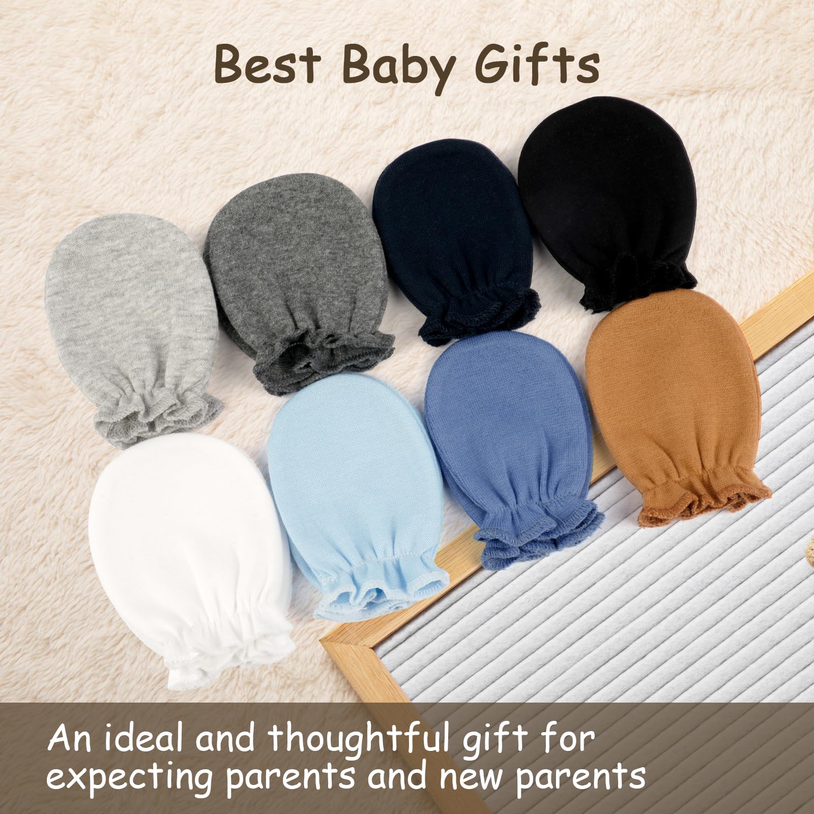 Hoiny 8 Pairs Baby Mittens Unisex, Newborn Mittens No Scratch Cotton Mitten, Newborn Essentials for 0-6 Months Boys Girls