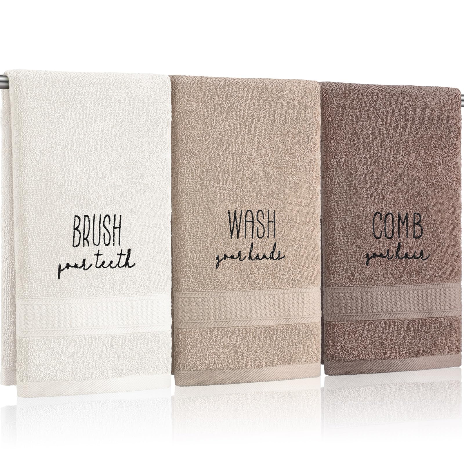 3 Pcs Home Love Family Hand Towels Farmhouse Decorative Embroidered Bathroom Hand Towels Rustic 100% Cotton Brown Hand Towels Set for Boho Bathroom Kitchen Decor