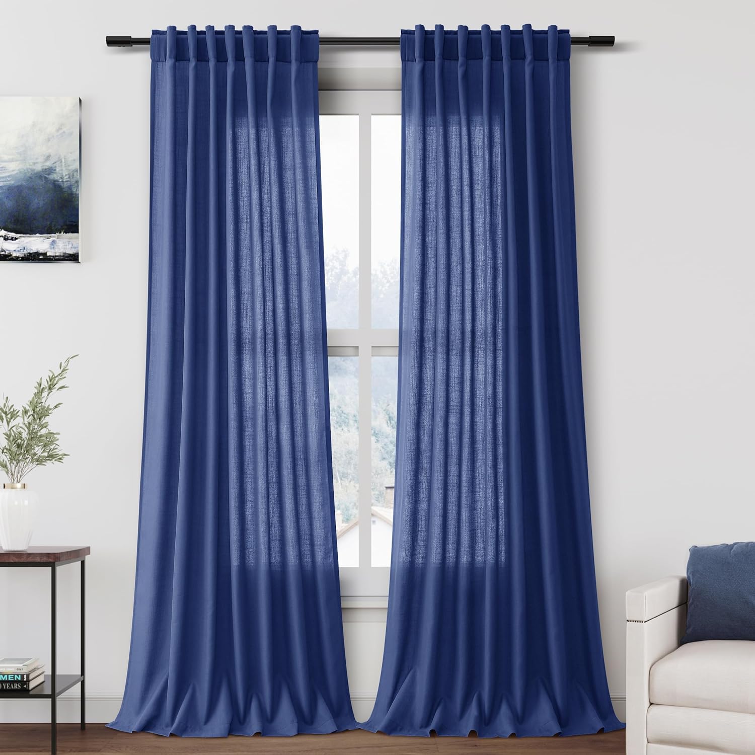 Nanspring Burgundy Linen Curtains 84 Inch Length 2 Panels Set for Living Room Rod Pocket Back Tab Light Filtering Window Drapes for Bedroom Dining Room Protect Privacy Modern Farmhouse Decor 52x84
