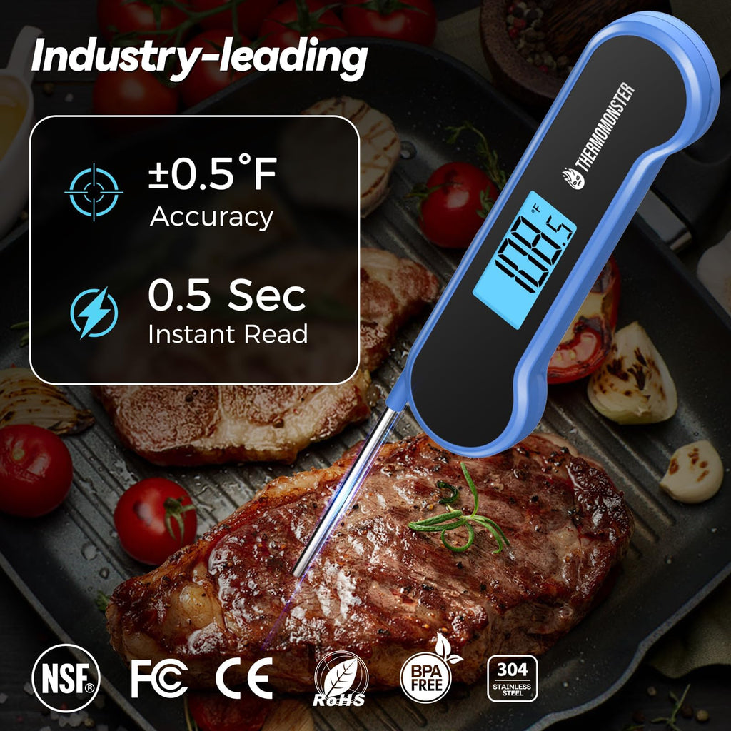 0.5 Sec Instant Read Meat Thermometer Digital with ±0.5℉ Precision, Food Thermometer for Cooking Kitchen Gadgets, Oven Grill Candy BBQ Essentials Accessories, Gifts for Him Dad Men Birthday, Red