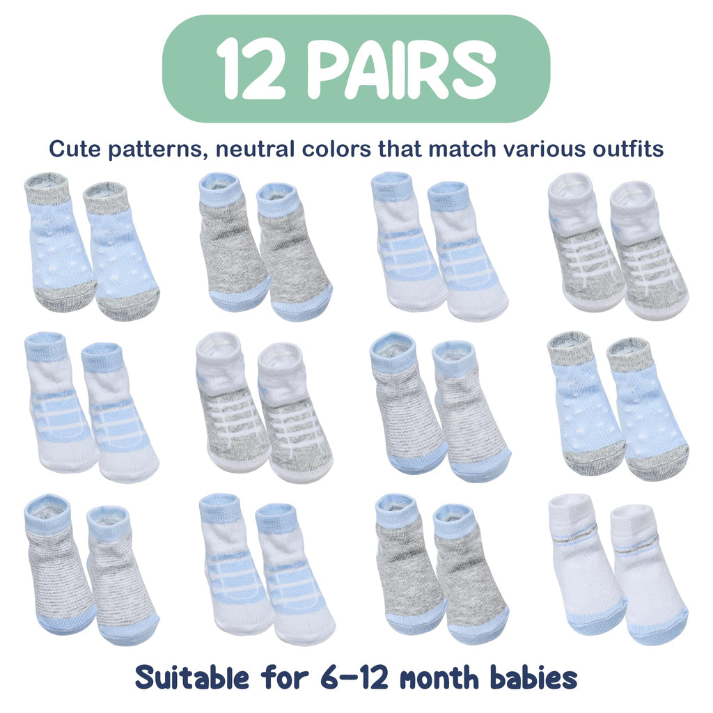 Mother's Choice Organic Cotton Baby Socks Infant 0-6 Months - 12 pairs Soft, Cozy, and Gentle Newborn Socks for Girls & Boys, Perfect Baby Gift for Everyday Wear, and Infant Comfort
