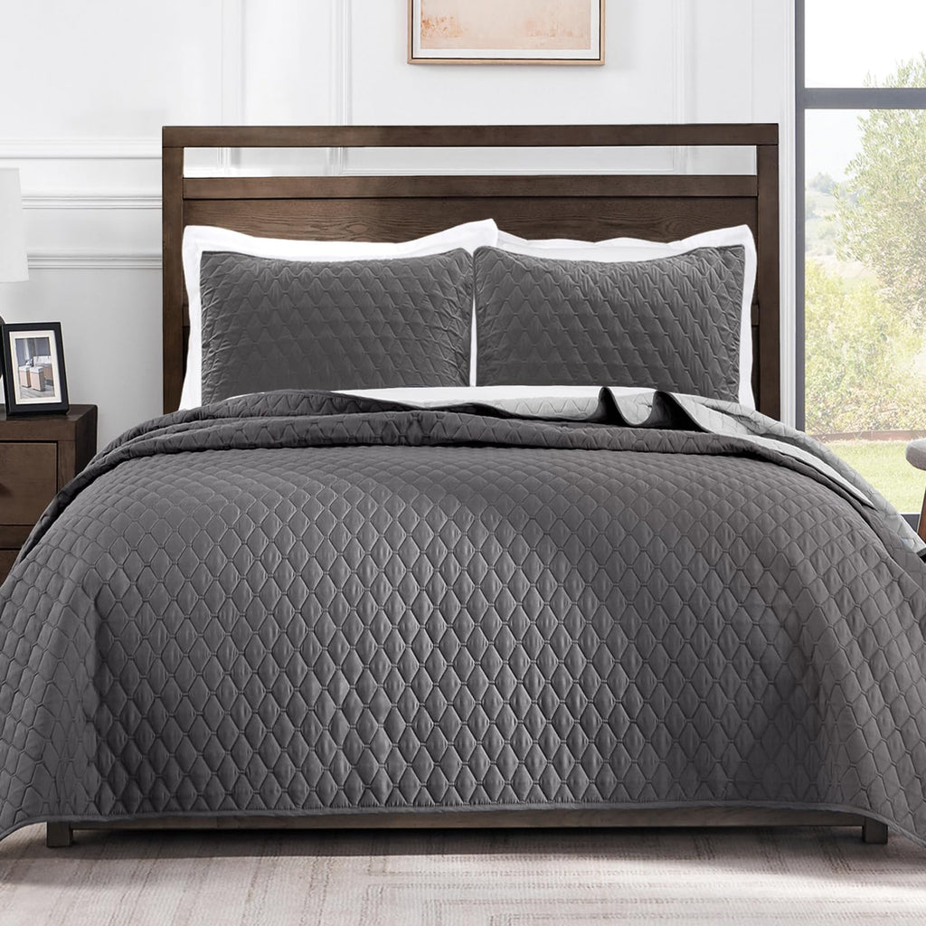 Exclusivo Mezcla Reversible Full Queen Quilt Bedding Set with Pillow Shams, Lightweight Quilts Queen Size, Soft Bedspreads Bed Coverlets for All Seasons - (Lilac Ash, 90"x96")