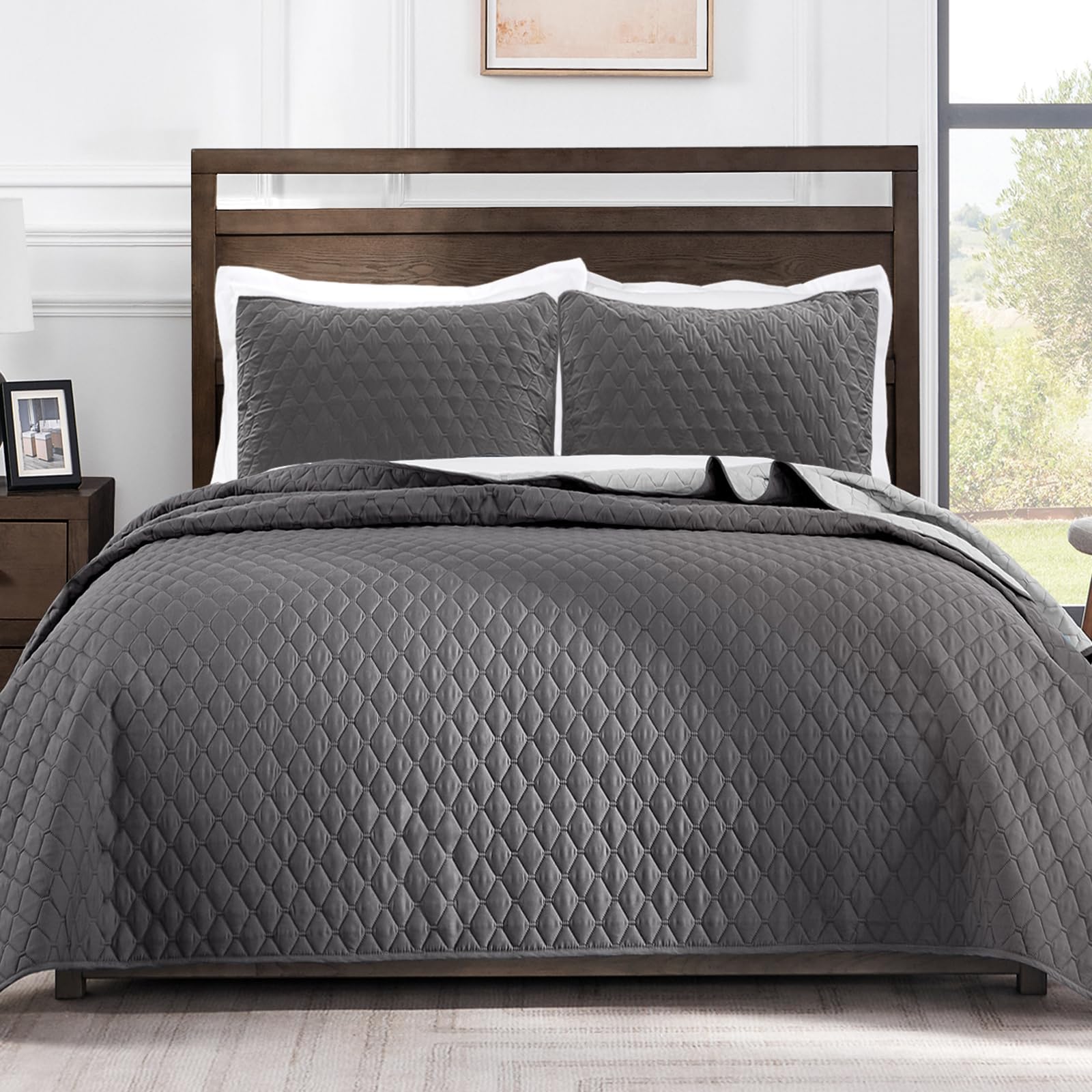 Exclusivo Mezcla Reversible Full Queen Quilt Bedding Set with Pillow Shams, Lightweight Quilts Queen Size, Soft Bedspreads Bed Coverlets for All Seasons - (Lilac Ash, 90"x96")