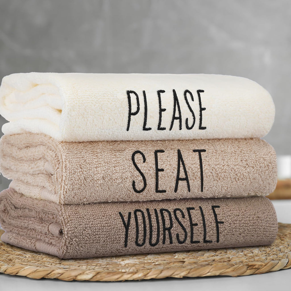 3 Pcs Home Love Family Hand Towels Farmhouse Decorative Embroidered Bathroom Hand Towels Rustic 100% Cotton Brown Hand Towels Set for Boho Bathroom Kitchen Decor
