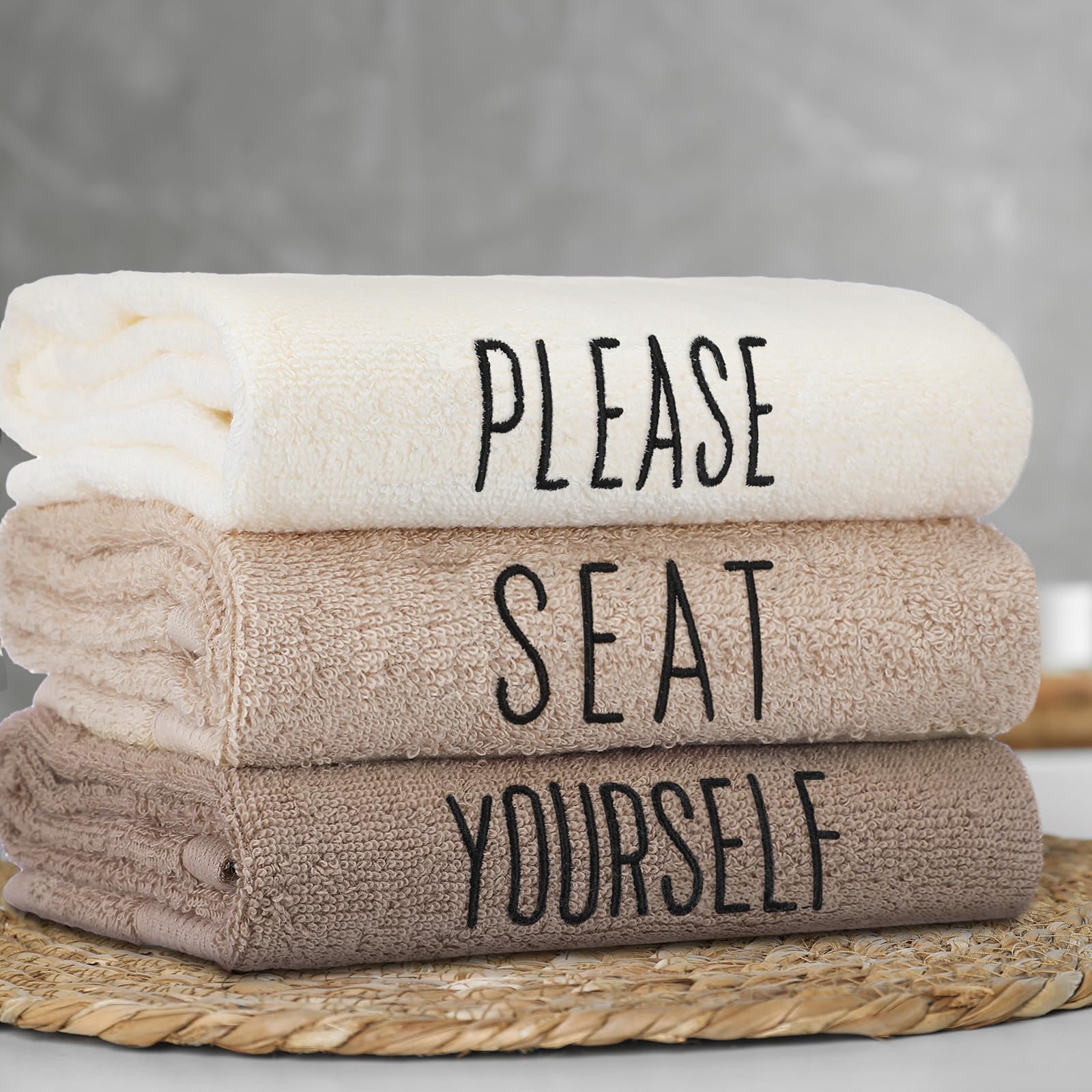 3 Pcs Home Love Family Hand Towels Farmhouse Decorative Embroidered Bathroom Hand Towels Rustic 100% Cotton Brown Hand Towels Set for Boho Bathroom Kitchen Decor