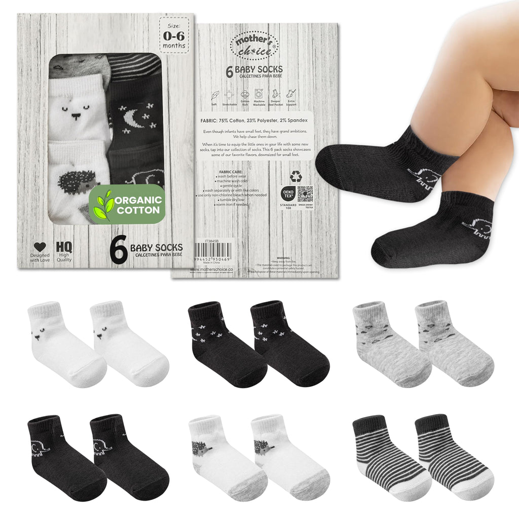 Mother's Choice Organic Cotton Baby Socks Infant 0-6 Months - 12 pairs Soft, Cozy, and Gentle Newborn Socks for Girls & Boys, Perfect Baby Gift for Everyday Wear, and Infant Comfort
