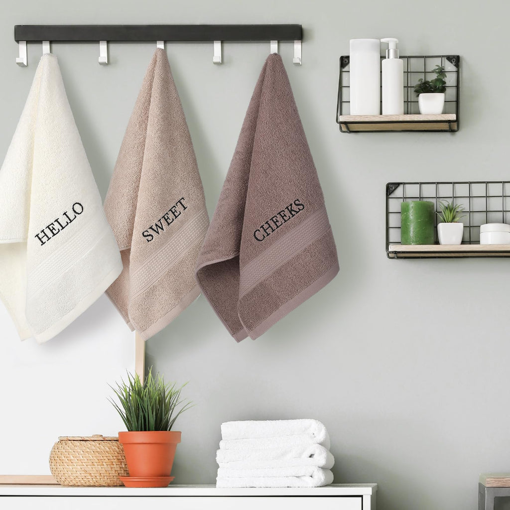 3 Pcs Home Love Family Hand Towels Farmhouse Decorative Embroidered Bathroom Hand Towels Rustic 100% Cotton Brown Hand Towels Set for Boho Bathroom Kitchen Decor