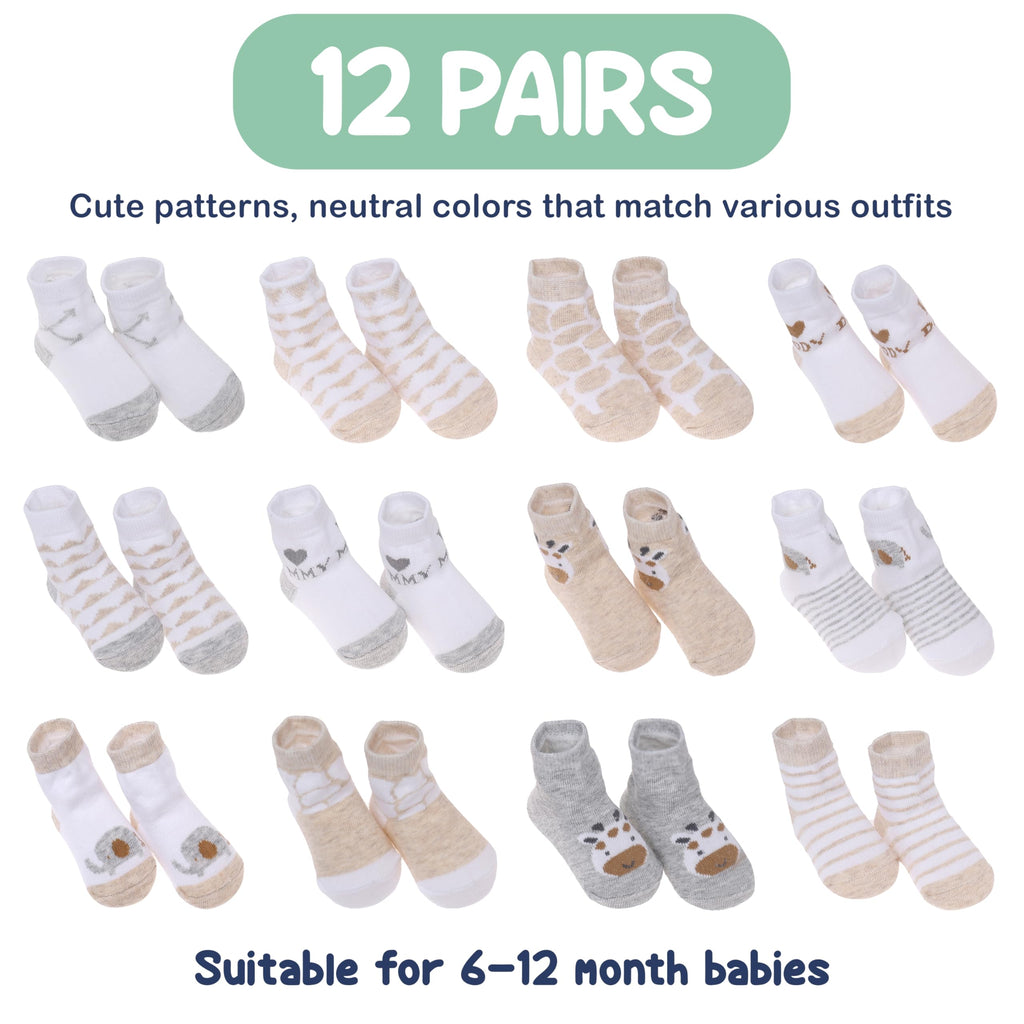 Mother's Choice Organic Cotton Baby Socks Infant 0-6 Months - 12 pairs Soft, Cozy, and Gentle Newborn Socks for Girls & Boys, Perfect Baby Gift for Everyday Wear, and Infant Comfort