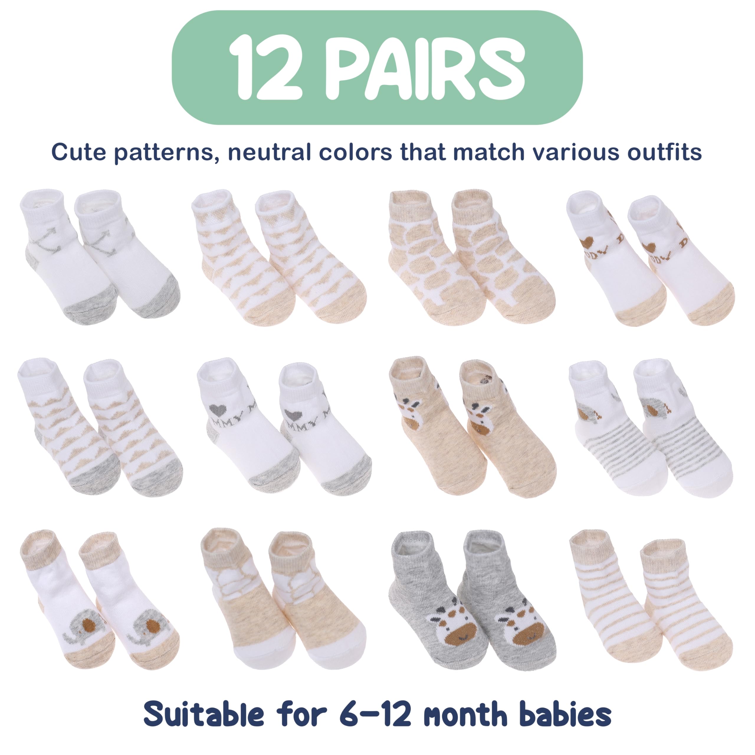 Mother's Choice Organic Cotton Baby Socks Infant 0-6 Months - 12 pairs Soft, Cozy, and Gentle Newborn Socks for Girls & Boys, Perfect Baby Gift for Everyday Wear, and Infant Comfort