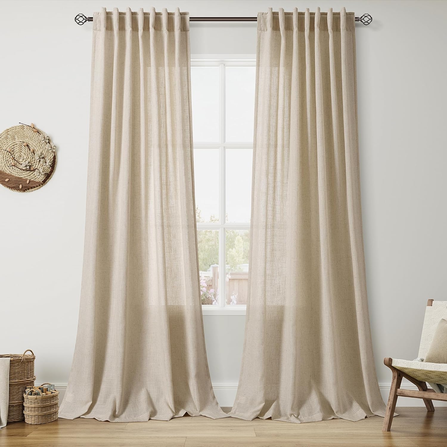 Nanspring Burgundy Linen Curtains 84 Inch Length 2 Panels Set for Living Room Rod Pocket Back Tab Light Filtering Window Drapes for Bedroom Dining Room Protect Privacy Modern Farmhouse Decor 52x84