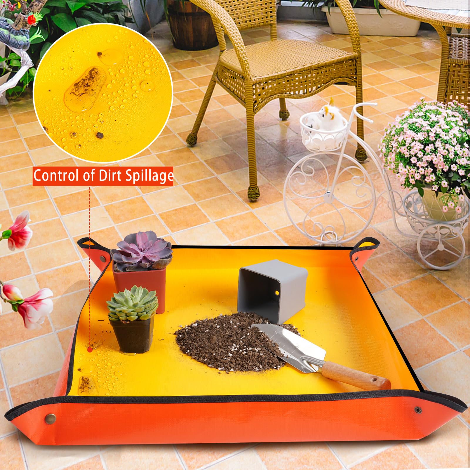 Repotting Mat for Indoor Plant Transplanting and Mess Control 27"x 27" Thickened Waterproof Potting Tray Foldable Succulent Potting Mat Portable Gardening Mat Garden Gifts for Women & Men