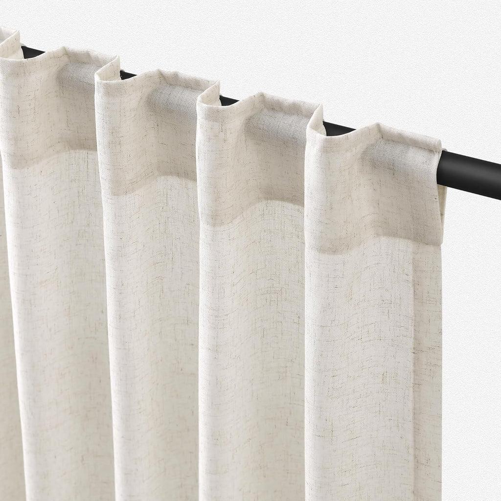 Rustic Brown Linen Back Tab Curtains 84 Inch Length for Living Room 2 Panel Pocket Drape Light Filtering Semi Sheer Cream Country Rustic Farmhouse Boho Curtain Bedroom Pinch Pleated Look