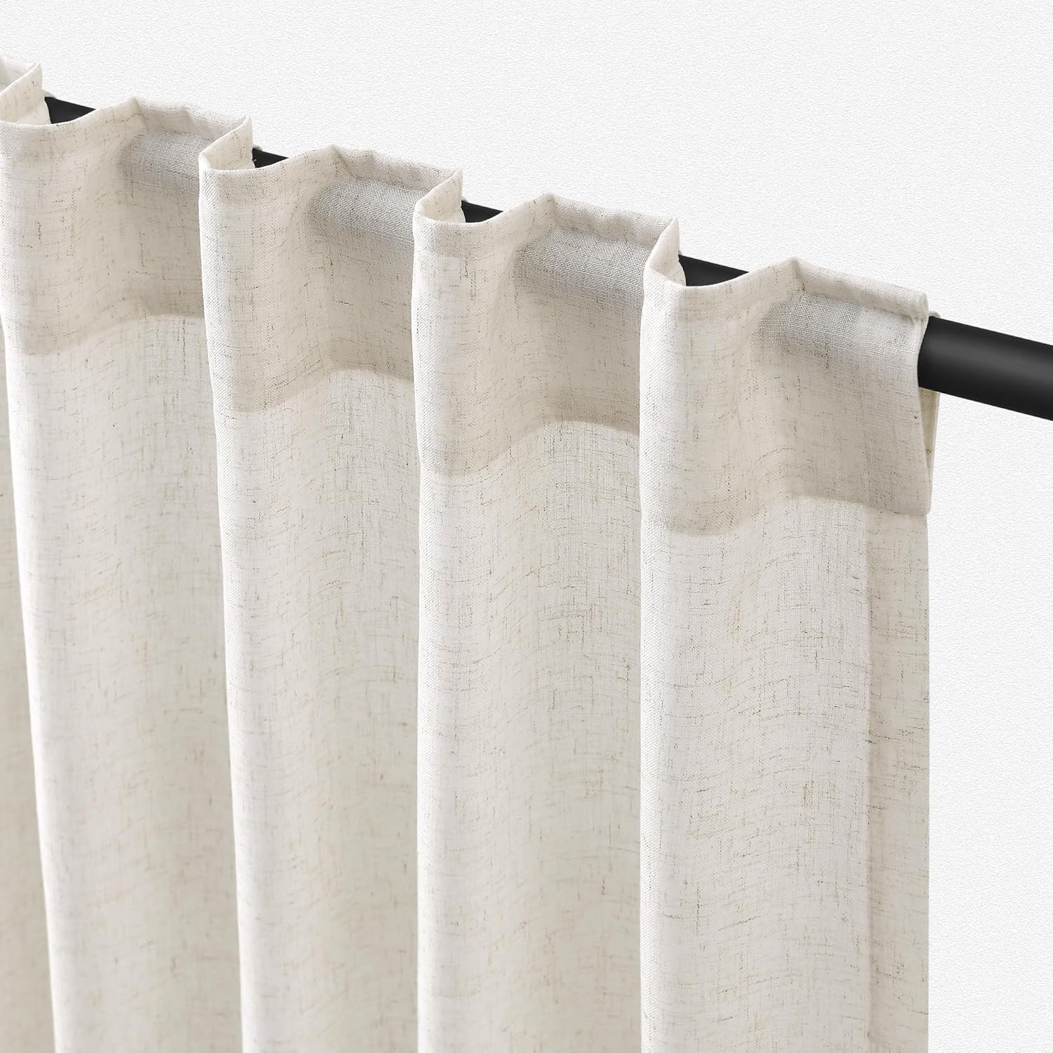 Rustic Brown Linen Back Tab Curtains 84 Inch Length for Living Room 2 Panel Pocket Drape Light Filtering Semi Sheer Cream Country Rustic Farmhouse Boho Curtain Bedroom Pinch Pleated Look