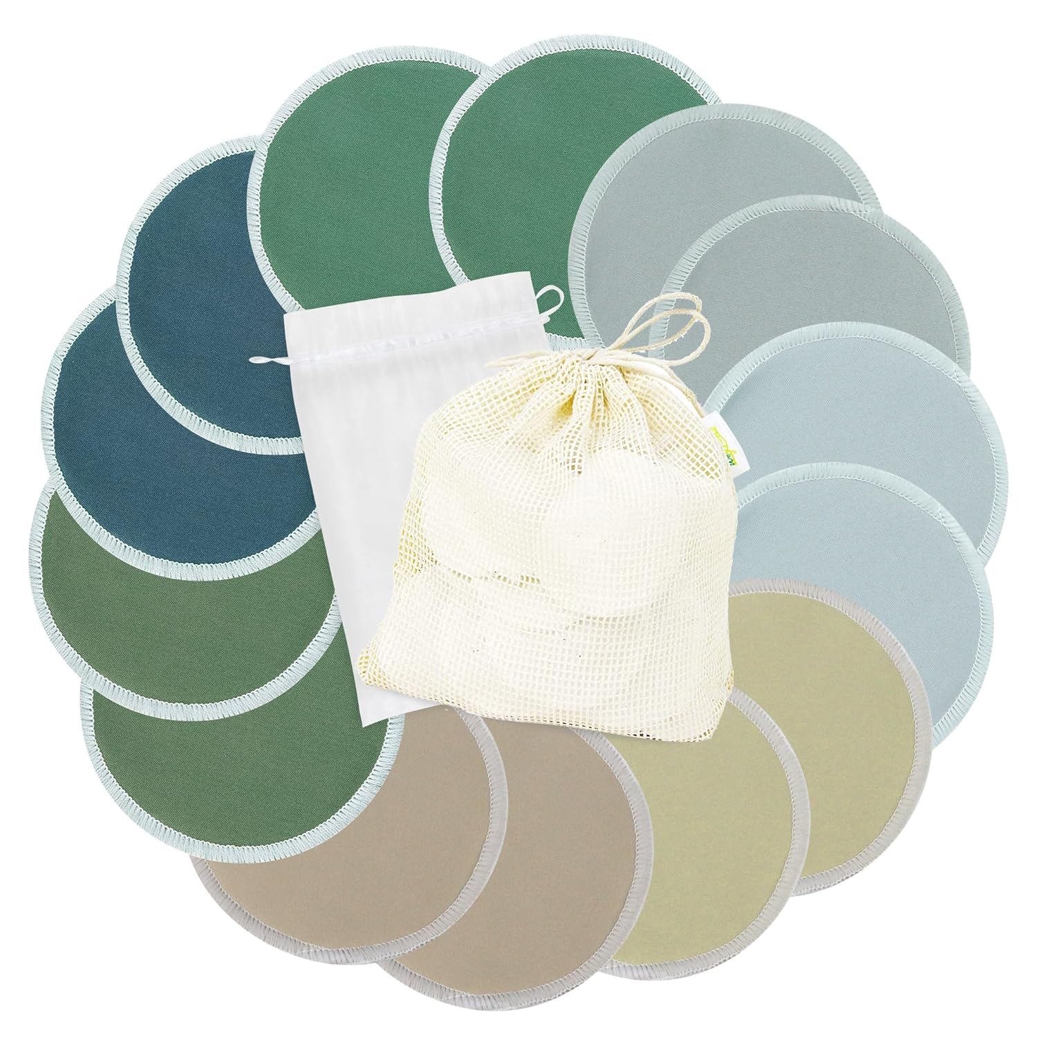 wegreeco Nursing Breast Pads (14 Pack) + Laundry Bag & Travel Storage Bag, 4.7 inch Option - Washable & Reusable Breastfeeding Nursing Pads (Mild, Large)