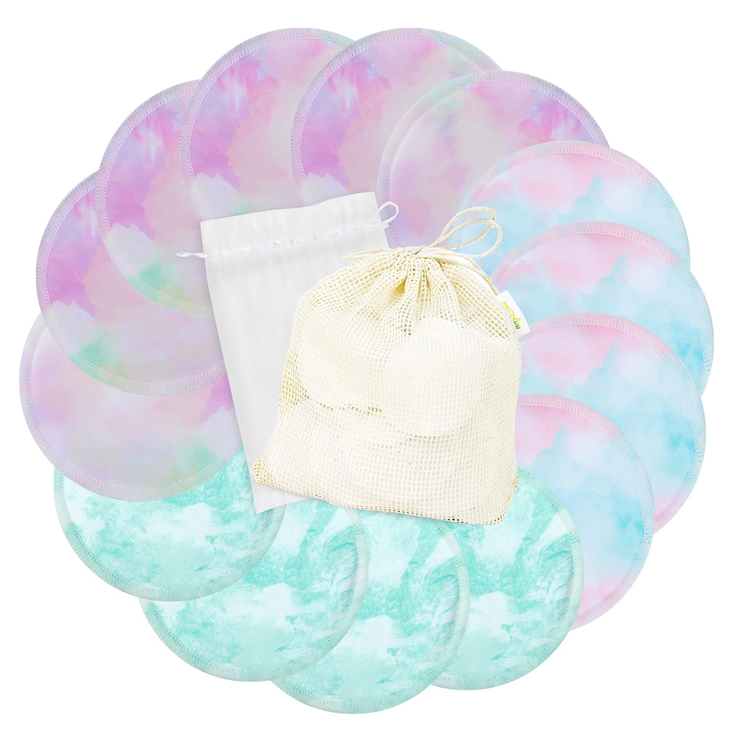 wegreeco Nursing Breast Pads (14 Pack) + Laundry Bag & Travel Storage Bag, 4.7 inch Option - Washable & Reusable Breastfeeding Nursing Pads (Mild, Large)