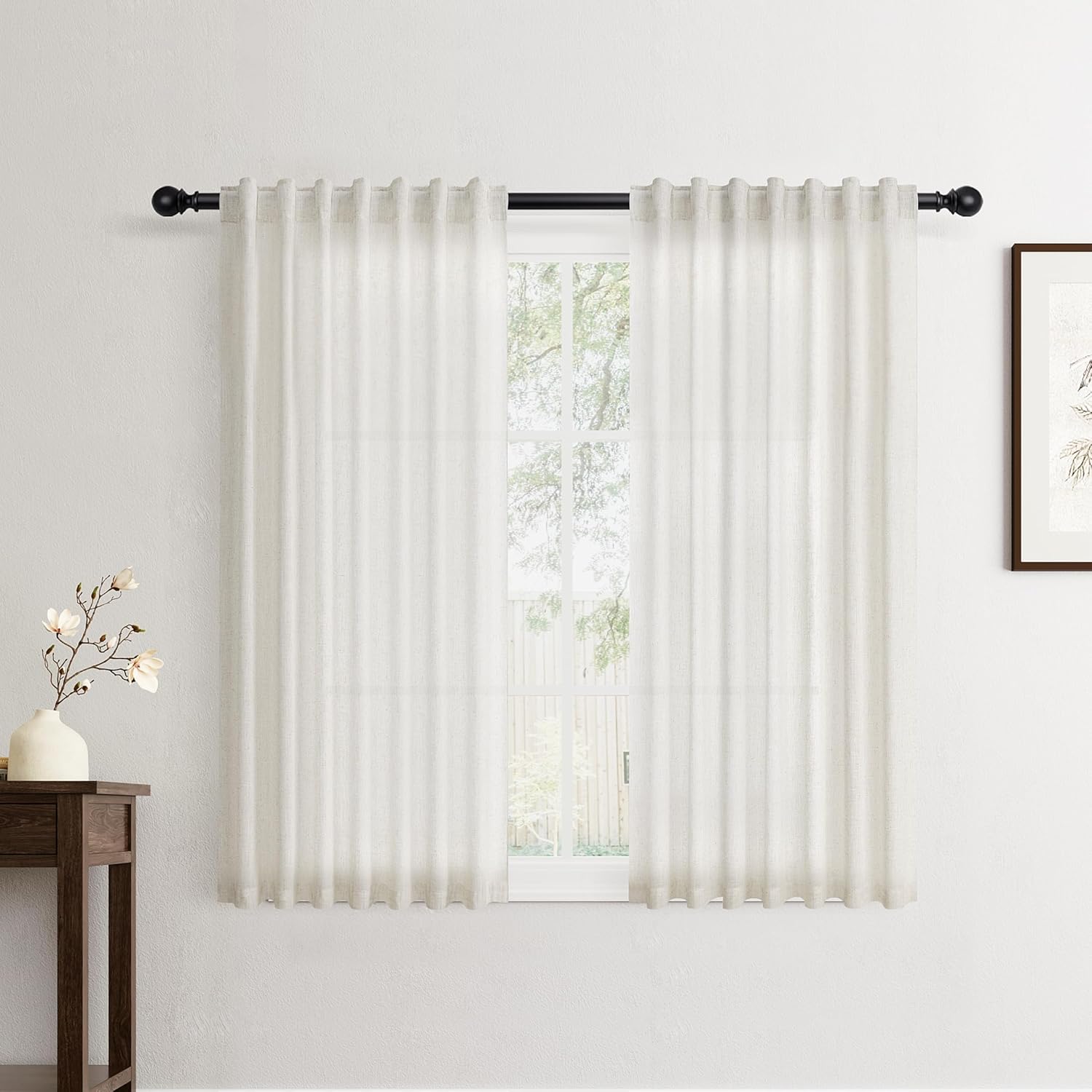 Linen White Curtains 84 inches Long for Bedroom Back Tab Privacy Light Filtering Semi Sheer White Boho Farmhouse Curtain Textured Modern Elegant Coastal Decor Curtains for Living Room