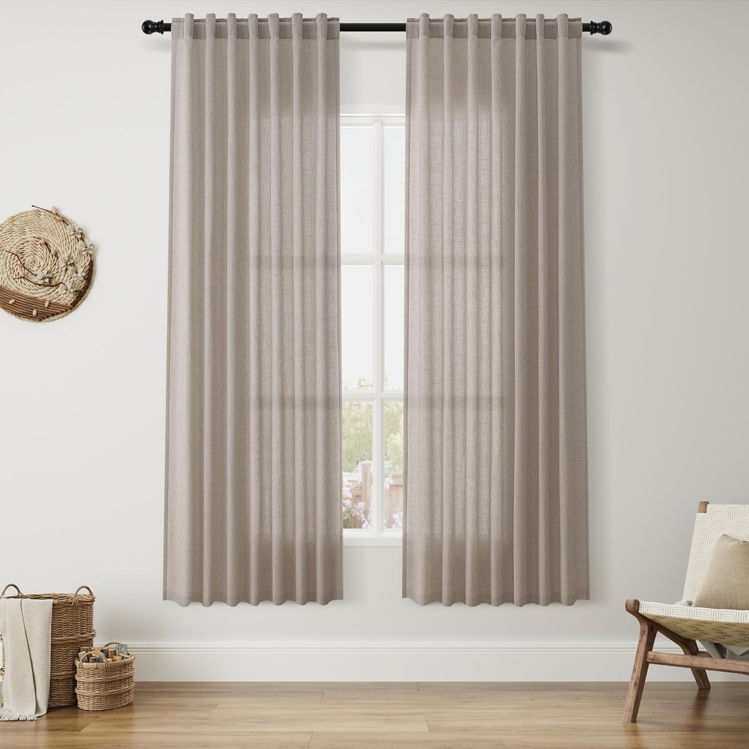 Nanspring Burgundy Linen Curtains 84 Inch Length 2 Panels Set for Living Room Rod Pocket Back Tab Light Filtering Window Drapes for Bedroom Dining Room Protect Privacy Modern Farmhouse Decor 52x84