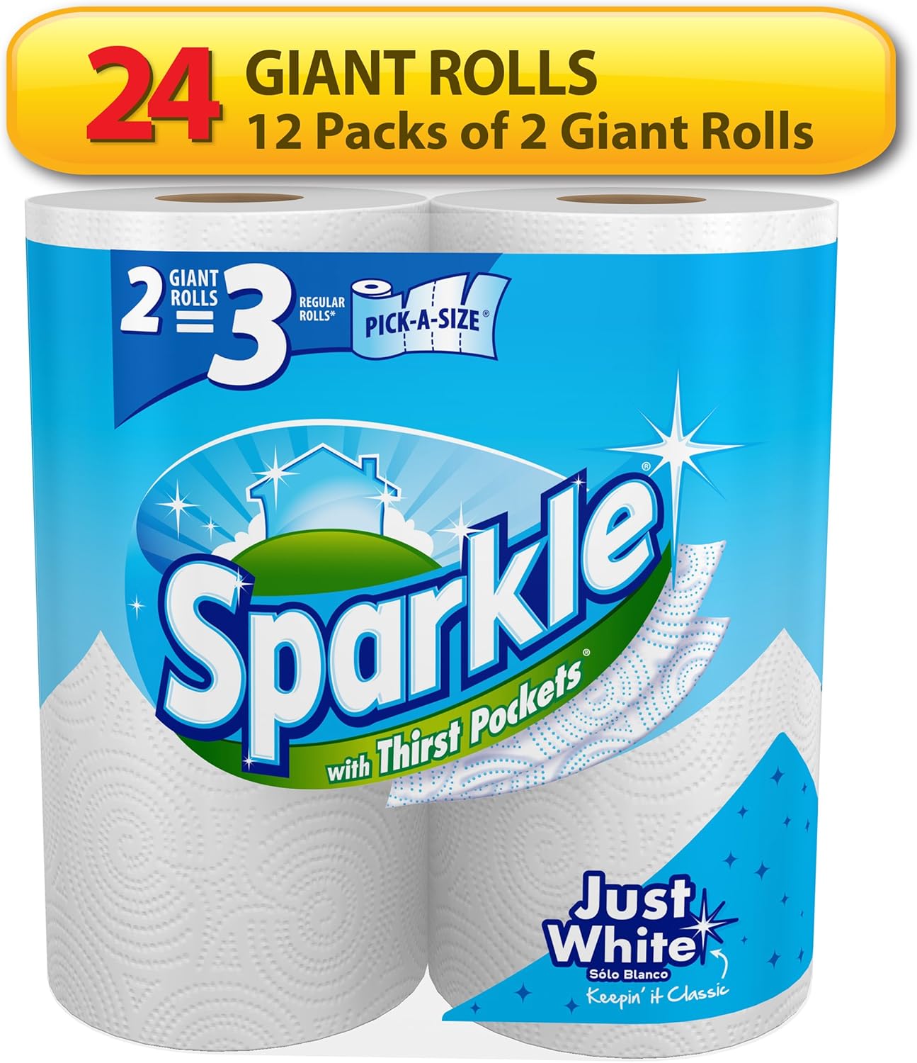 Sparkle Pick-A-Size Paper Towels, 24 Double Rolls (2,640 Sheets Total) - Strong 2-Ply Towels for Kitchen Cleanup and Everyday Messes