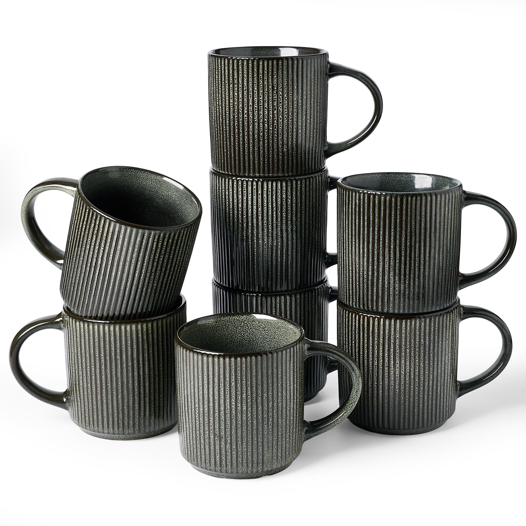 famiware Coffee Mugs Set of 6, Starlight 11 oz Mug Cup Set with Handle for Coffee, Tea, Cocoa, Milk - Ceramic Stoneware Mug Set, Matte Black Grey