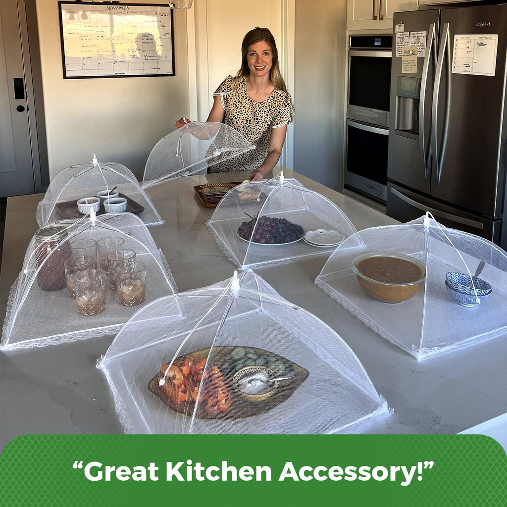 Simply Genius Pop-Up Mesh Food Covers - 17 x 17 in, White, 6 Pack, Large & Tall - Reusable & Collapsible Food Tents for Outdoor Serving