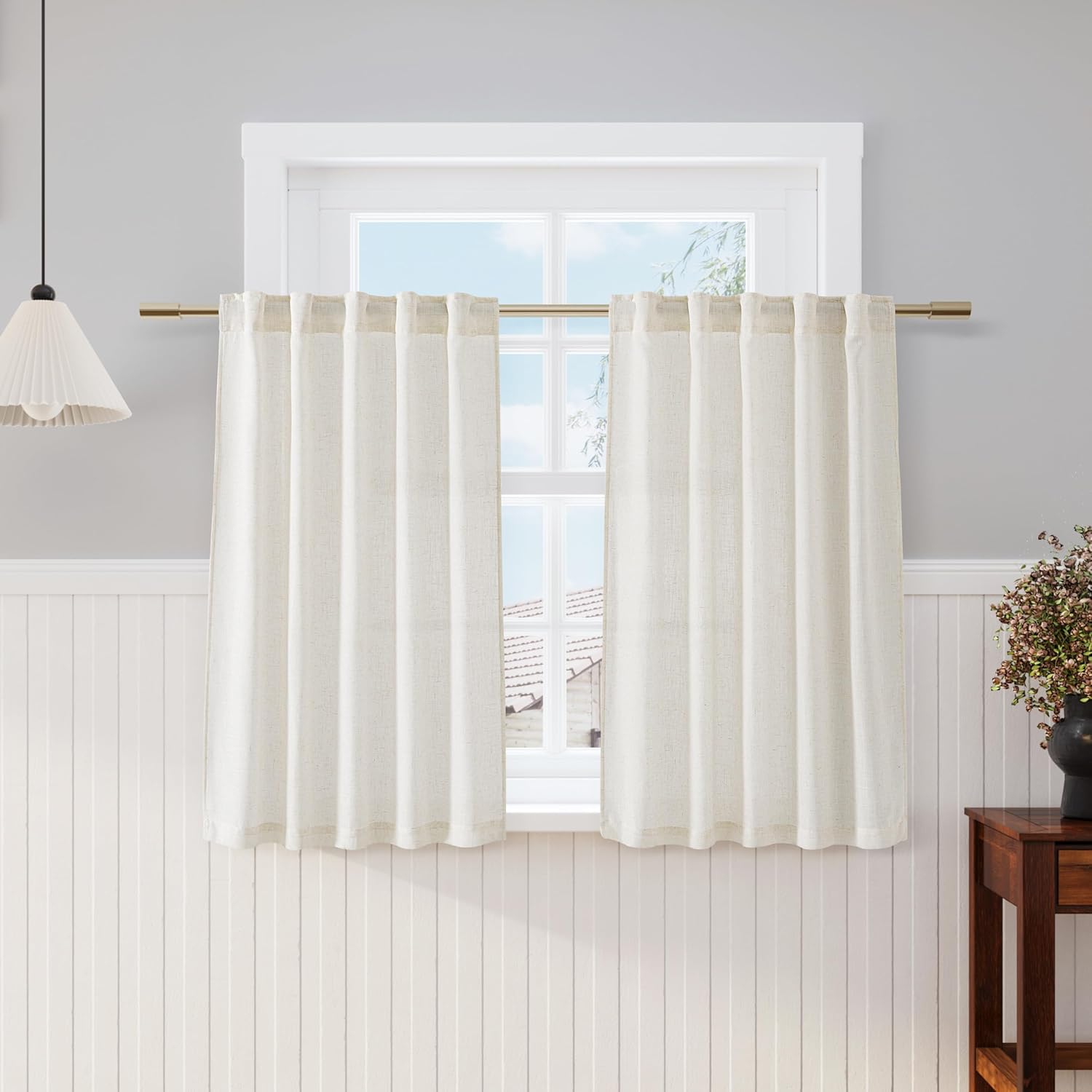 Nanspring Burgundy Linen Curtains 84 Inch Length 2 Panels Set for Living Room Rod Pocket Back Tab Light Filtering Window Drapes for Bedroom Dining Room Protect Privacy Modern Farmhouse Decor 52x84