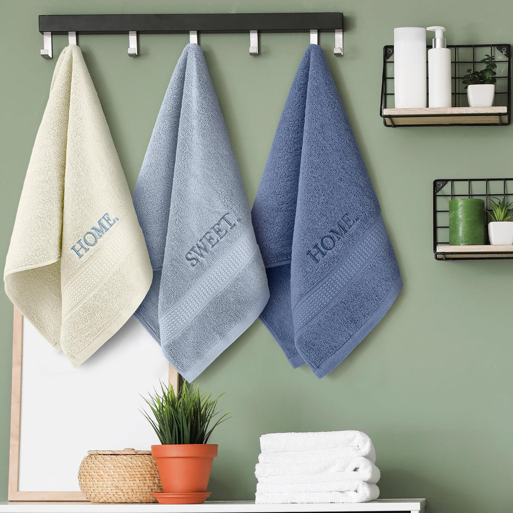 3 Pcs Home Love Family Hand Towels Farmhouse Decorative Embroidered Bathroom Hand Towels Rustic 100% Cotton Brown Hand Towels Set for Boho Bathroom Kitchen Decor