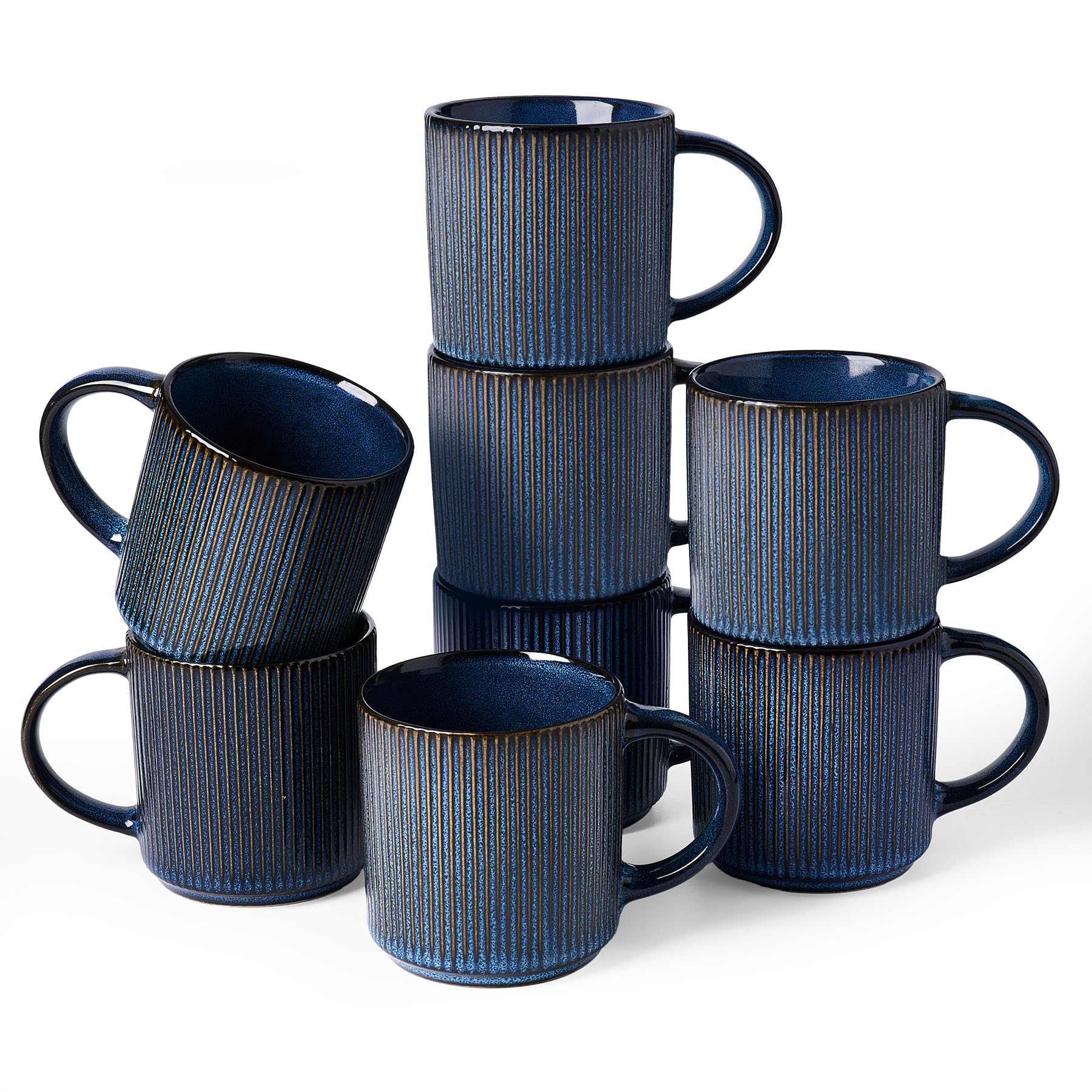 famiware Coffee Mugs Set of 6, Starlight 11 oz Mug Cup Set with Handle for Coffee, Tea, Cocoa, Milk - Ceramic Stoneware Mug Set, Matte Black Grey