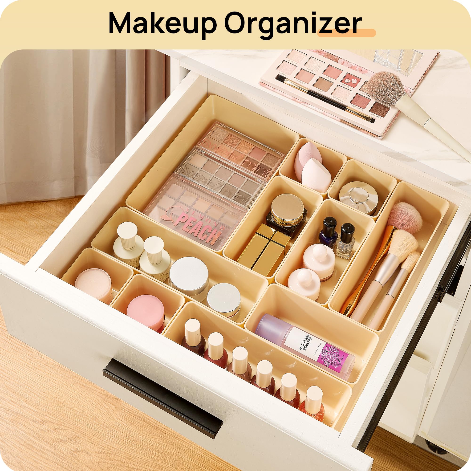 Vtopmart 25 PCS Clear Plastic Drawer Organizers Set, 4-Size Versatile Bathroom and Vanity Drawer Organizer Trays, Storage Bins for Makeup, Bedroom, Kitchen Gadgets Utensils and Office