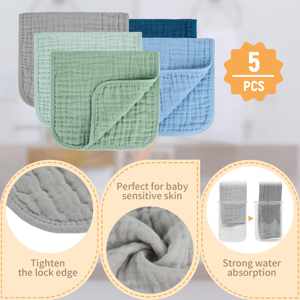 MIGIOL Muslin Burp Cloths 100% Cotton Baby Burp Cloths Soft, Absorbent 10x20 inches for Girls and Boys Baby Essentials