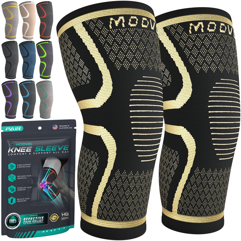Modvel Compression Knee Brace for Women & Men, 2-Pack Knee Brace for Running Knee Pain, Knee Support Compression Sleeve, Workout Sports Knee Braces for Meniscus Tear, ACL & Arthritis Pain Relief