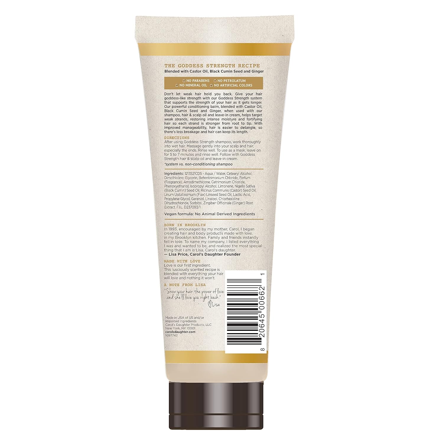 Carol's Daughter Goddess Strength Fortifying Conditioner For Wavy, Coily and Curly Hair, Sulfate Free Conditioner with Castor Oil for Weak Hair, 11 Fl Oz