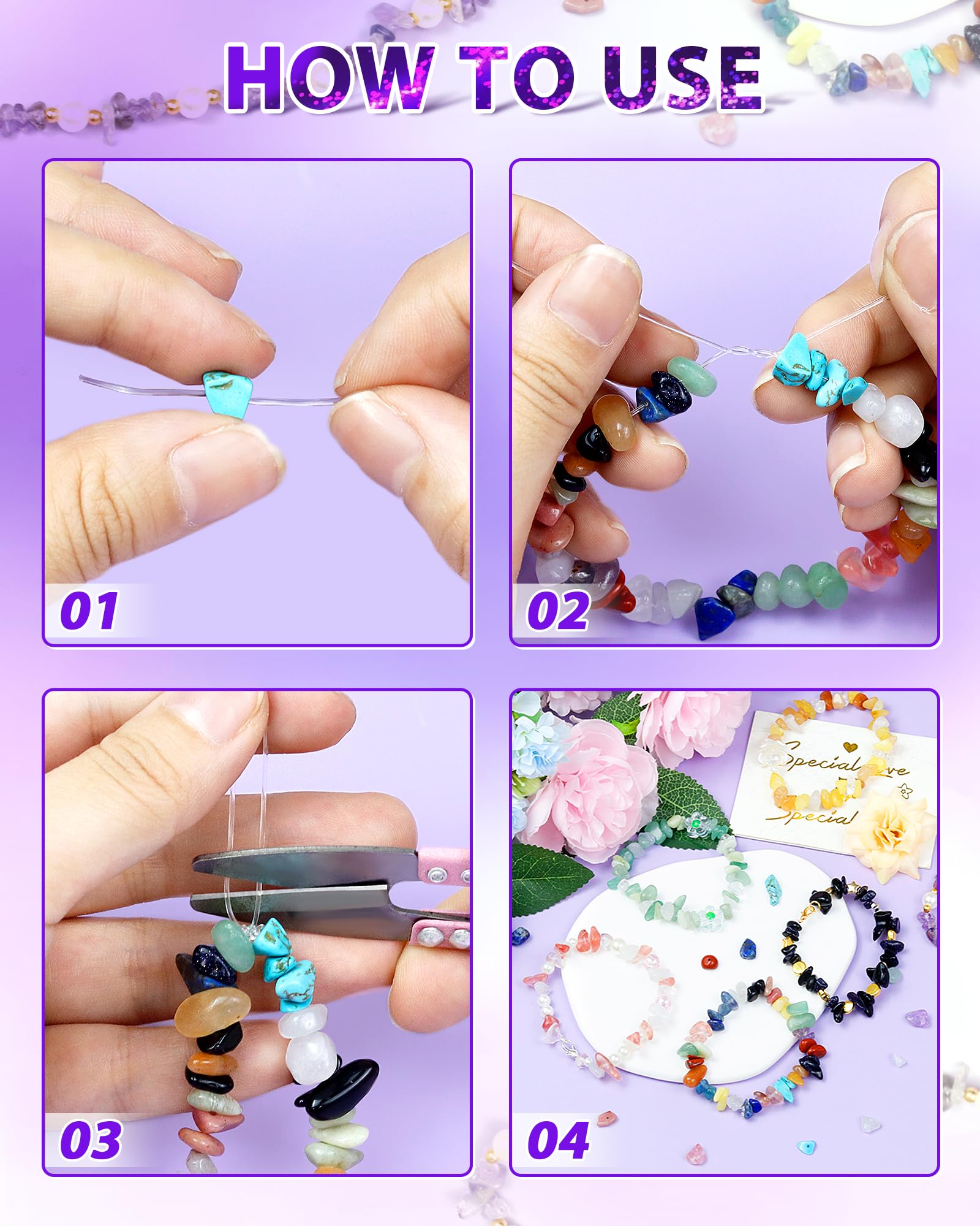 FIVEIZERO 600pcs Natural Chip Stone Beads 5-8mm - 15 Color Crystal Chip Beads for Jewelry Making, Valentine's Day Bracelet,DIY Irregular Gemstone Beads with Drilled Holes