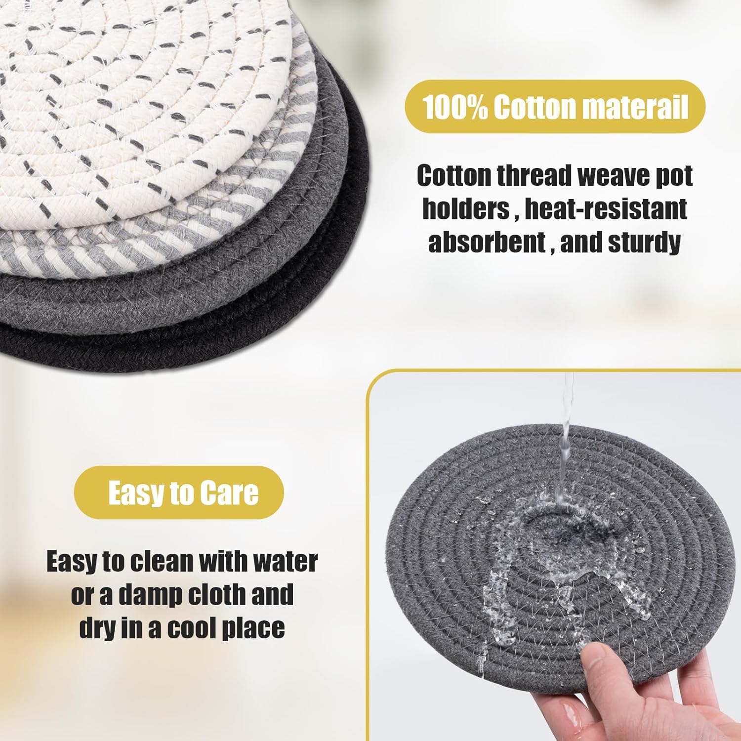 Trivets for Hot Dishes, Hot Pads for Kitchen, 7'' Trivets for Hot Pots and Pans, Pot Holders for Kitchen, Pot Holders Heat Resistant 4-Pcs, Kitchen Essentials for New Home