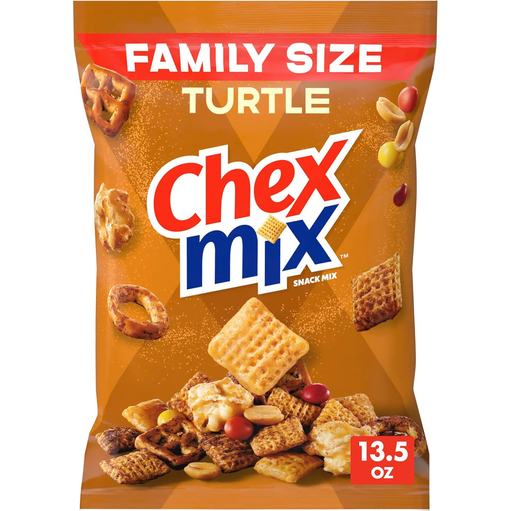 Chex Mix Turtle Snack Mix, Indulgent Snacks, Family Size, 13.5 oz