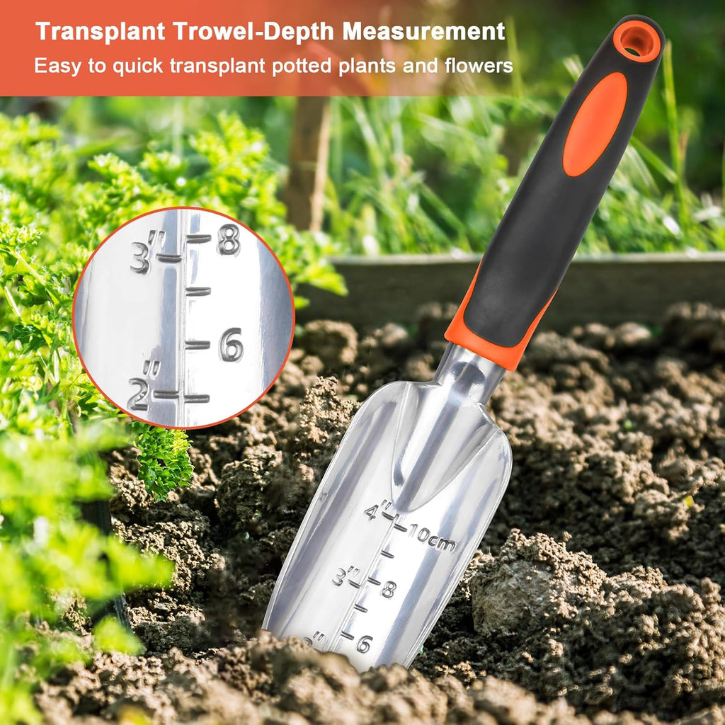 Garden Tools Set, 3 Pack Heavy Duty Gardening Tools Set Include Garden Shovel, Transplant Trowel and Hand Rake with Ergonomic Non-Slip Handle, Aluminum Alloy Lawn and Garden Hand Tools for Planting