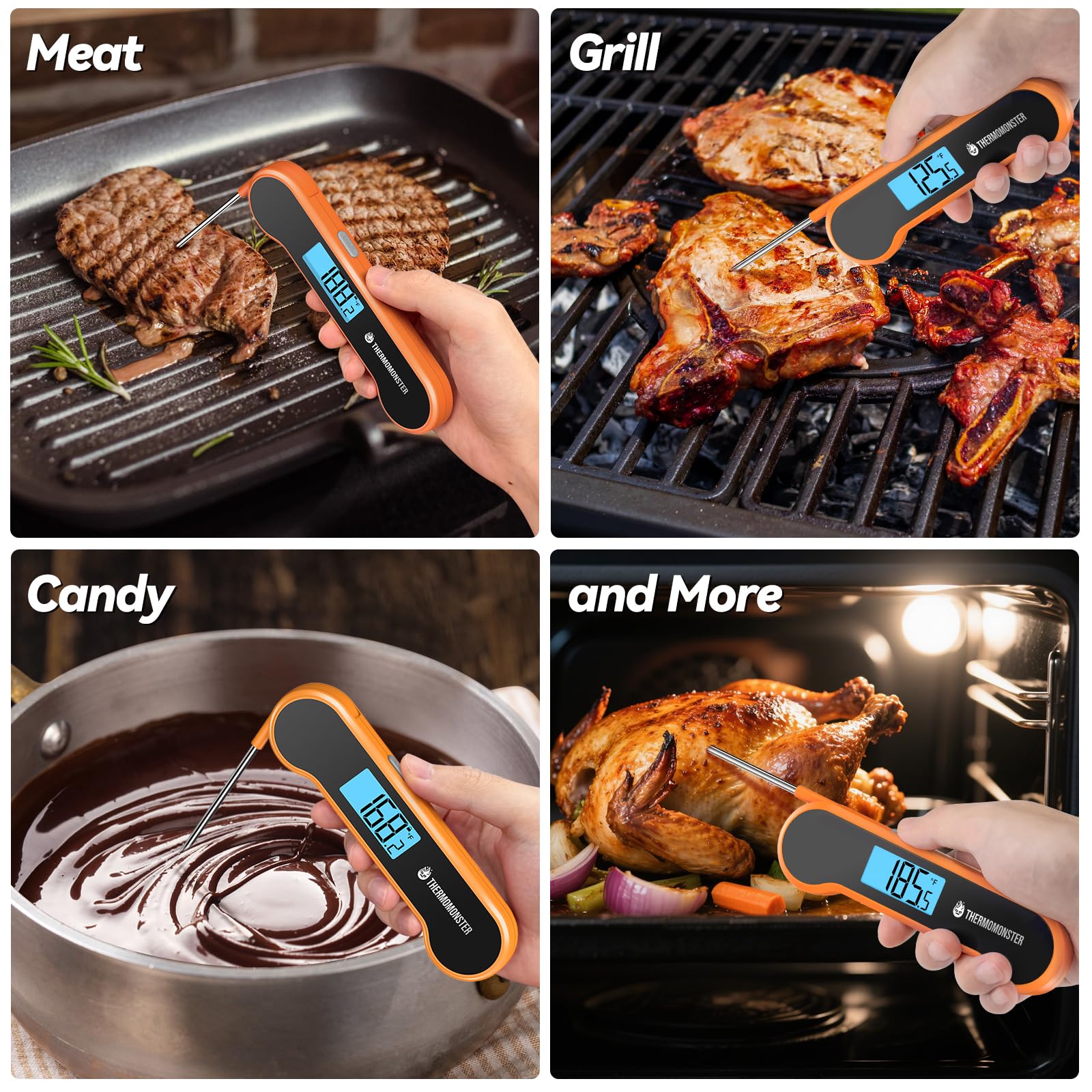 0.5 Sec Instant Read Meat Thermometer Digital with ±0.5℉ Precision, Food Thermometer for Cooking Kitchen Gadgets, Oven Grill Candy BBQ Essentials Accessories, Gifts for Him Dad Men Birthday, Red