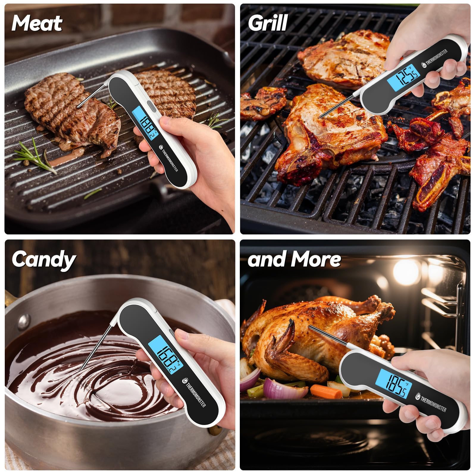 0.5 Sec Instant Read Meat Thermometer Digital with ±0.5℉ Precision, Food Thermometer for Cooking Kitchen Gadgets, Oven Grill Candy BBQ Essentials Accessories, Gifts for Him Dad Men Birthday, Red
