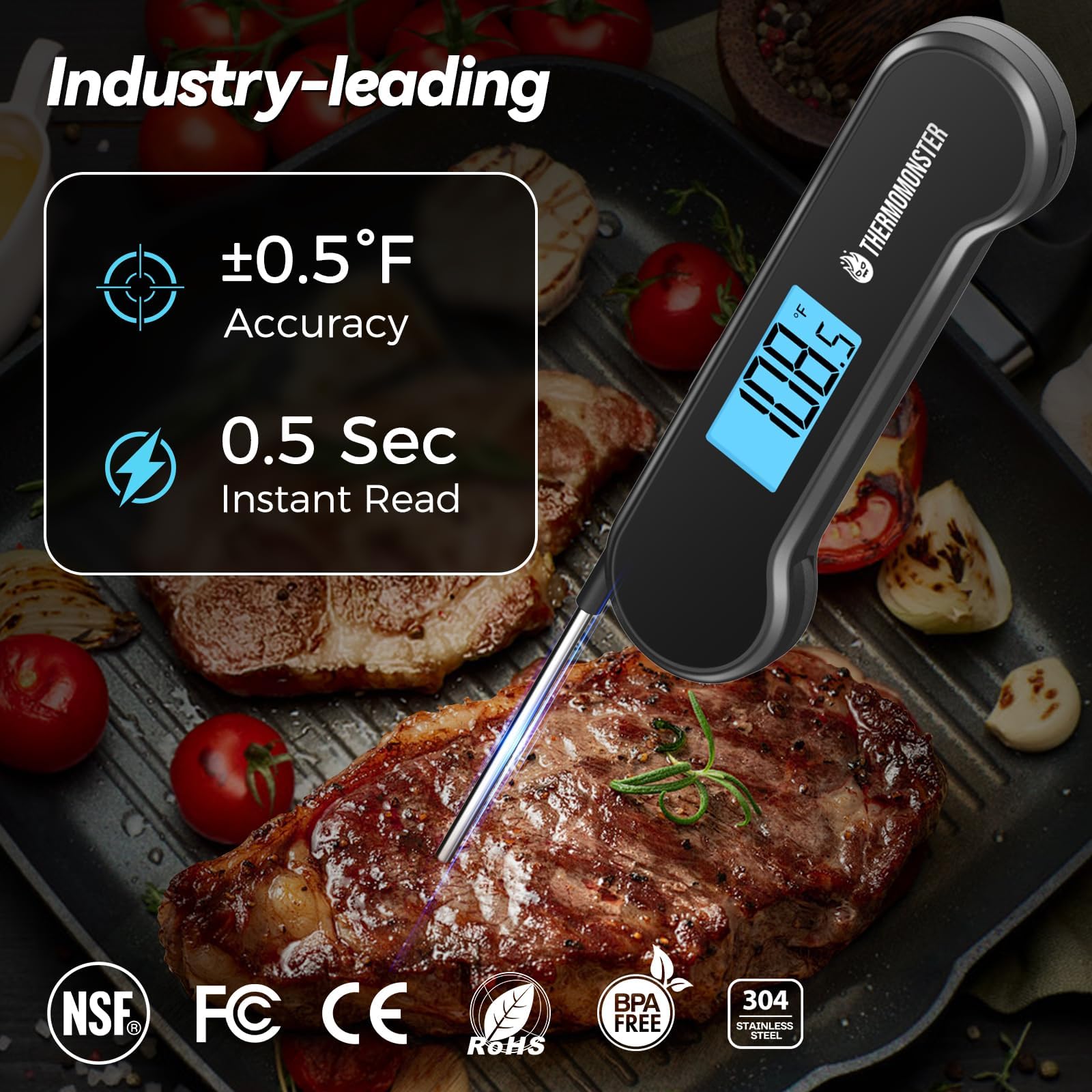 0.5 Sec Instant Read Meat Thermometer Digital with ±0.5℉ Precision, Food Thermometer for Cooking Kitchen Gadgets, Oven Grill Candy BBQ Essentials Accessories, Gifts for Him Dad Men Birthday, Red