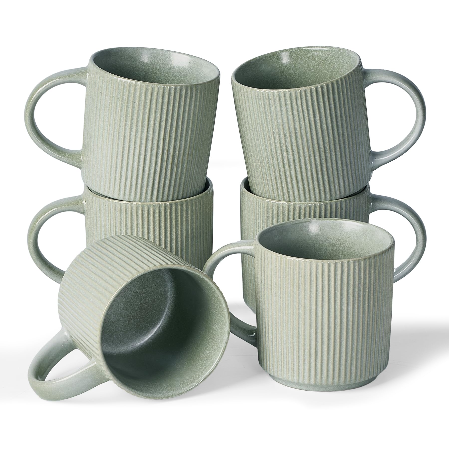 famiware Coffee Mugs Set of 6, Starlight 11 oz Mug Cup Set with Handle for Coffee, Tea, Cocoa, Milk - Ceramic Stoneware Mug Set, Matte Black Grey