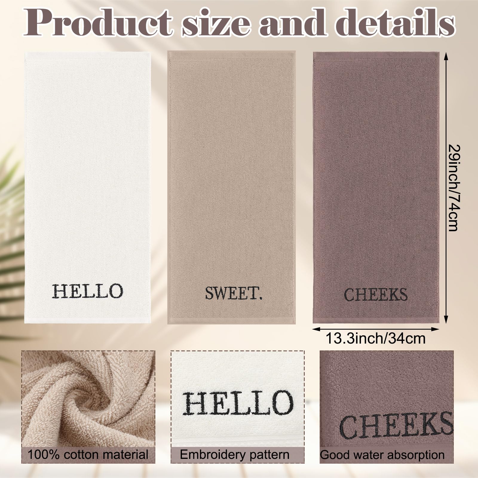 3 Pcs Home Love Family Hand Towels Farmhouse Decorative Embroidered Bathroom Hand Towels Rustic 100% Cotton Brown Hand Towels Set for Boho Bathroom Kitchen Decor