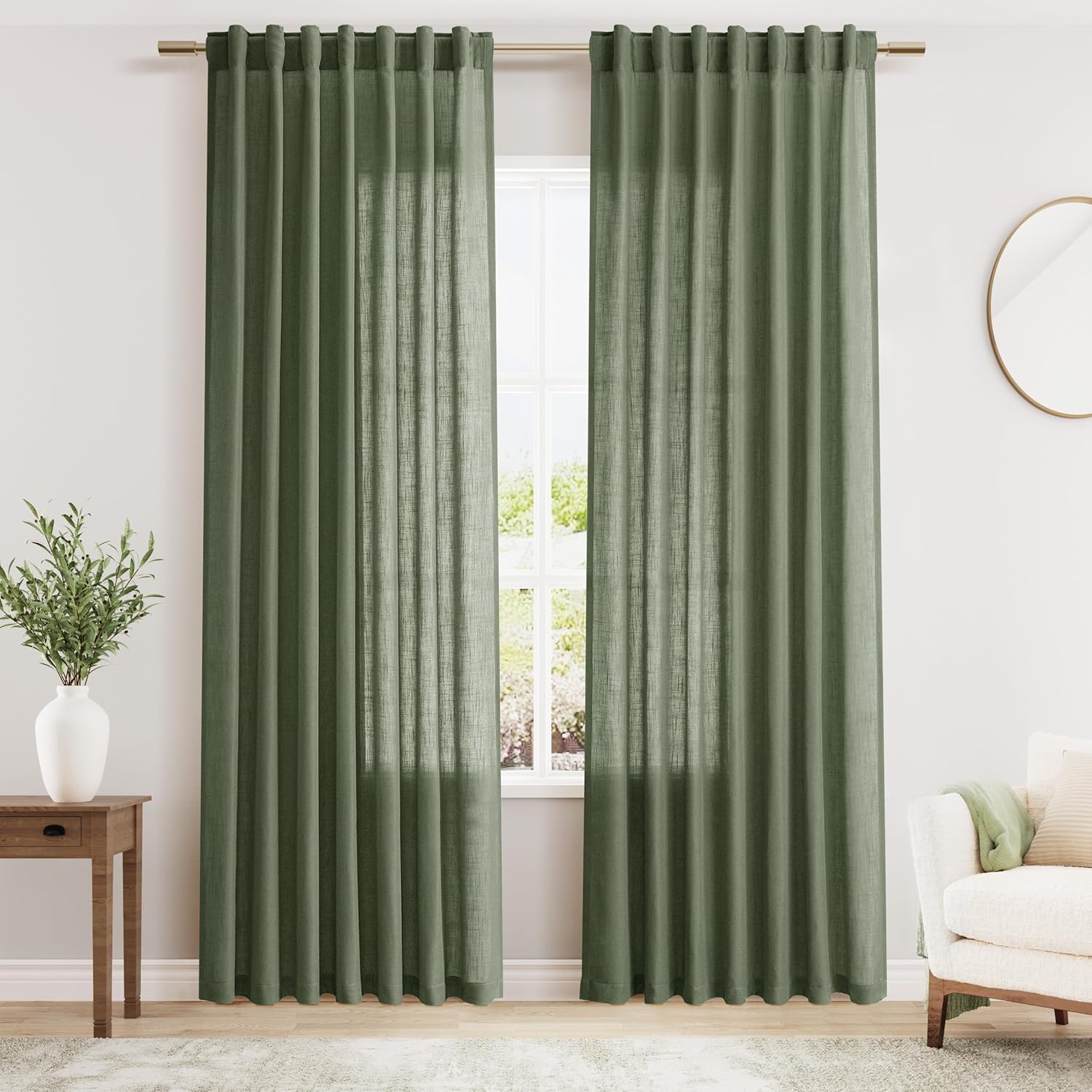 Nanspring Burgundy Linen Curtains 84 Inch Length 2 Panels Set for Living Room Rod Pocket Back Tab Light Filtering Window Drapes for Bedroom Dining Room Protect Privacy Modern Farmhouse Decor 52x84