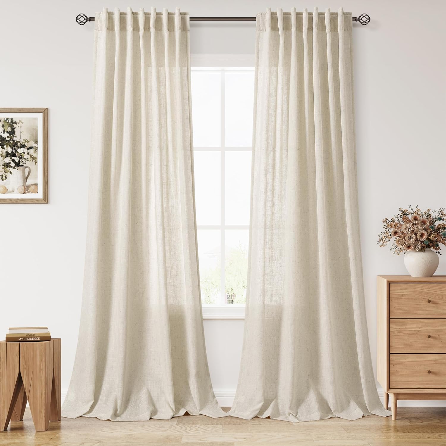 Nanspring Burgundy Linen Curtains 84 Inch Length 2 Panels Set for Living Room Rod Pocket Back Tab Light Filtering Window Drapes for Bedroom Dining Room Protect Privacy Modern Farmhouse Decor 52x84