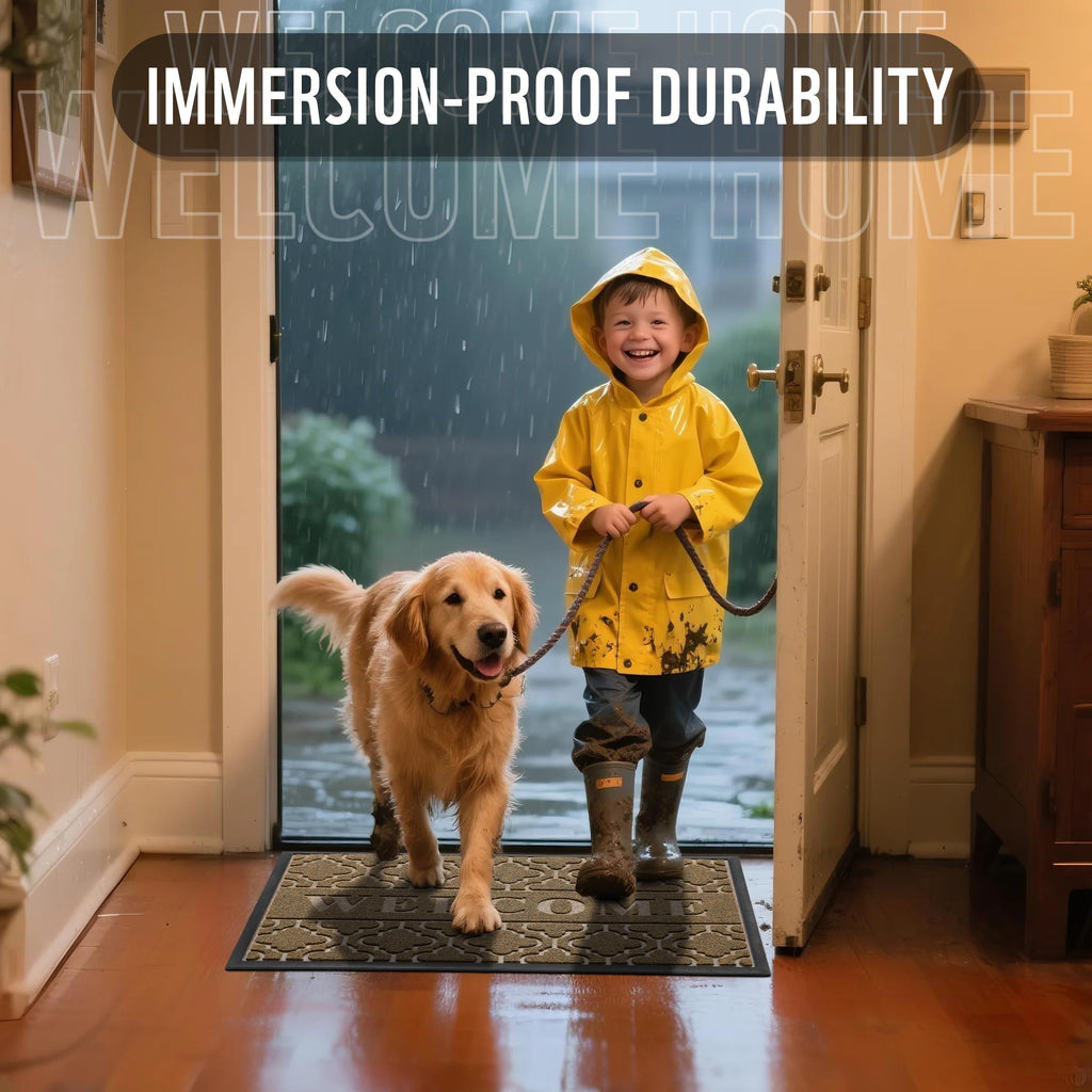 Yimobra Welcome Mat Outdoor Indoor, All-Weather Waterproof Front Door Mat Outside Entrance, Non-Slip Low Profile Porch Patio Doormat, 29.5x17, Black